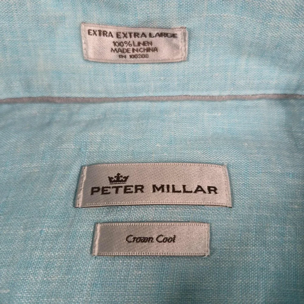 Peter Millar Linen Shirt Men's 2XL XXL Blue Crown Cool Long Sleeve Button Up NWT